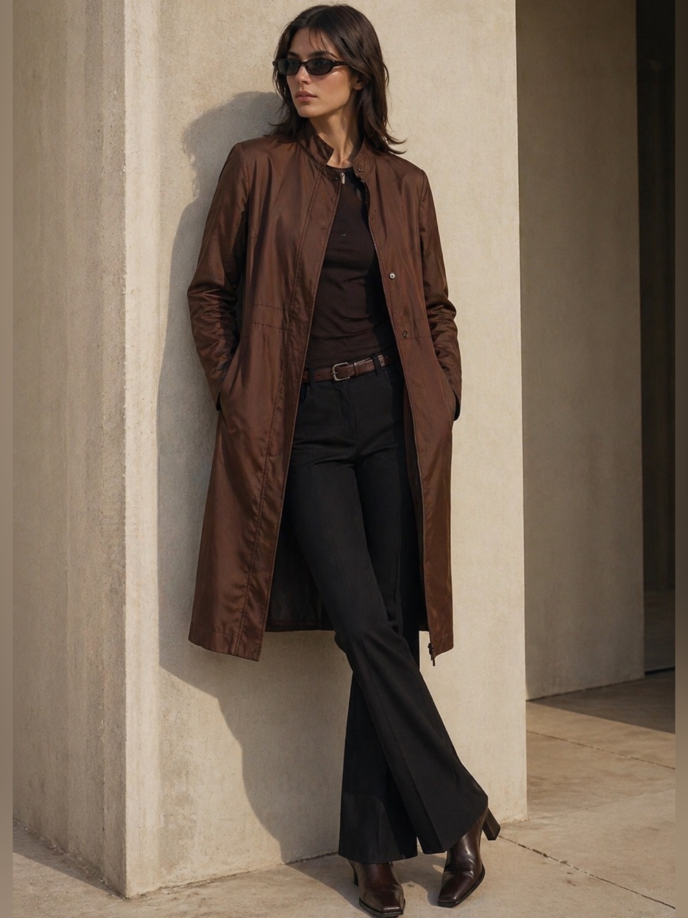 90’s 100% Silk  Max Azria Collection Brown Pleated Coat Dress – medium